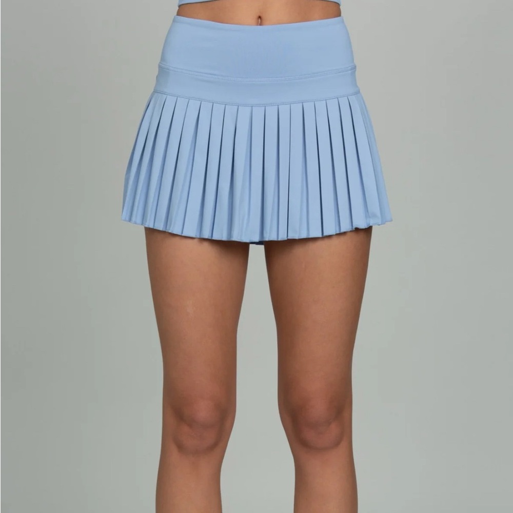 Blue Skater Mini Skirt with Pleats
